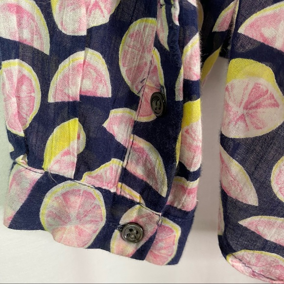 Joie Navy Blue Pink Grapefruit Print Long Sleeve Button Up Top Sm - Picture 3 of 7